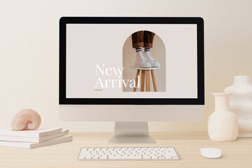 Computer desktop, online clothes shop, minimal workspace