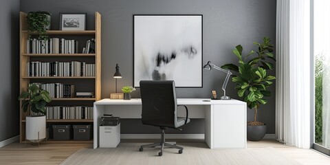 Home Office with Abstract Art 🏠🎨 | Productive Workspace with Bookshelf