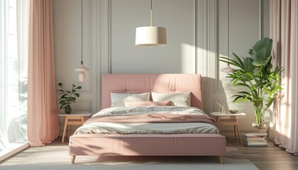 Simple Pink Bedroom Interior in the Morning 🌅🛏️💕 | Tranquil and Cozy Morning Atmosphere