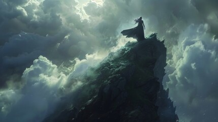A witch stands atop a towering cliff her hair swirling around her as she conjures a storm with a flick of her fingers. . .