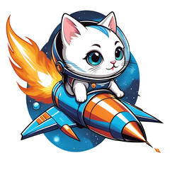 cat astronaut rocket cartoon