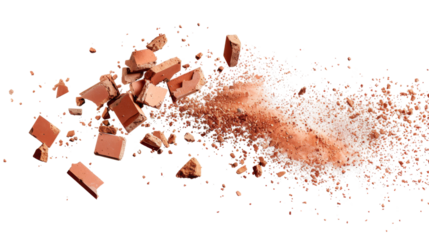 Flying pieces and powder of broken red brick
