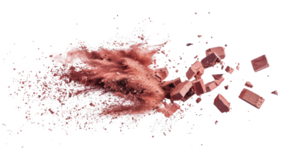 Flying pieces and powder of broken red brick