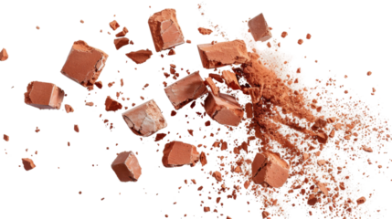 Flying pieces and powder of broken red brick