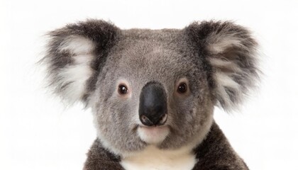 koala or koala bear - Phascolarctos cinereus - is an arboreal herbivorous marsupial native to Australia. Relaxed and looking towards camera,  cute and adorable, isolated cutout on white background - obrazy, fototapety, plakaty