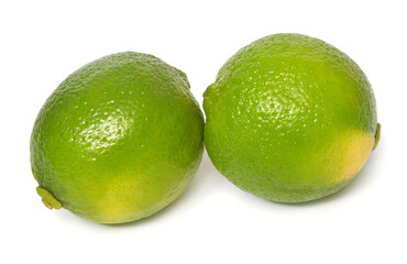 Two lime fruit whole isolated on white background