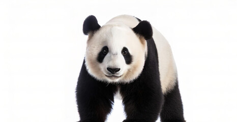 giant panda - Ailuropoda melanoleuca - is a bear species endemic to China, black and white colors isolated cutout on white background walking towards camera