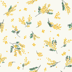 ミモザ　イラスト　パターン　模様　柄　ベクター