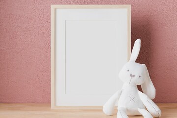 Kids blank picture frame, plush rabbit toy