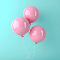 Pink balloons on a pastel blue background. 3d render illustration