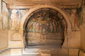Cave church in Goreme- open air museum, Cappadocia, Turkey in a beautiful summer day