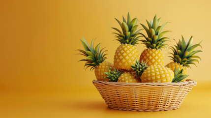 Fresh Pineapple placed in the basket in big copy space 
