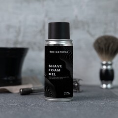 Shaving foam gel, aerosol can, men’s product packaging
