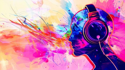 Colorful headphones on vibrant backdrop. Creative music inspiration, Ai Generated