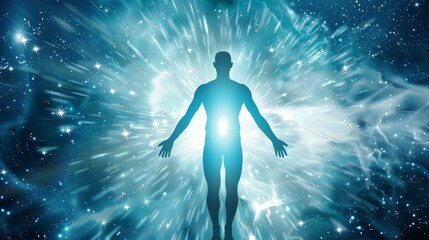Astral body silhouette against abstract space backdrop embodies esoteric spirituality, Ai Generated