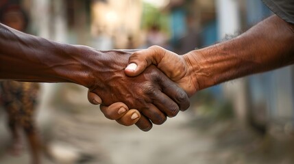 Close of view of two old man with blurry background. Representing rich person/politician having a deal with poor people.
