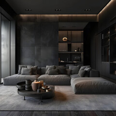 luxury modern living room with dark decor
