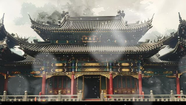 a large and majestic old chinese temple accompanied