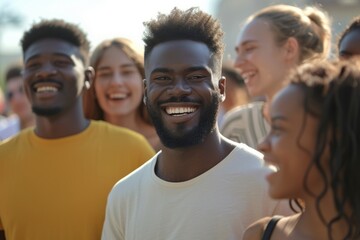 Happy african american man with group of friends in the background