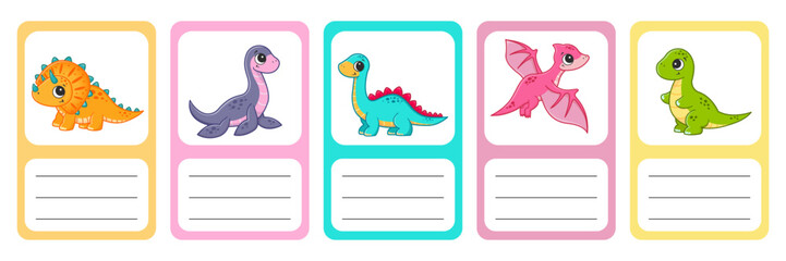 Cute cartoon dinosaurs. A set of cards for training.