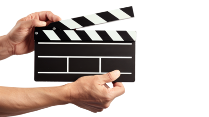 Hands holding a clapper board