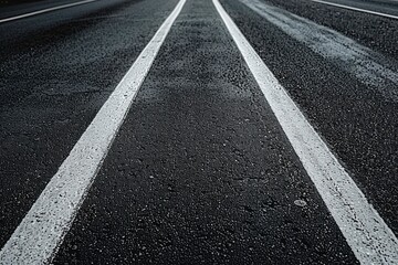 Black asphalt road with white dividing lines - generative ai