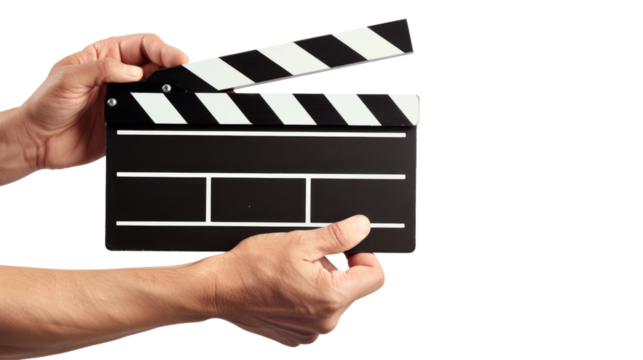 Hands holding a clapper board