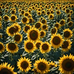 Landscape photo with lots of sunflowers in the field.