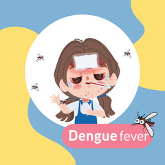 Dengue fever. Girl high fever and a red rash on her arms. children bitten by mosquitoes, Zika virus ,malaria or yellow fever.