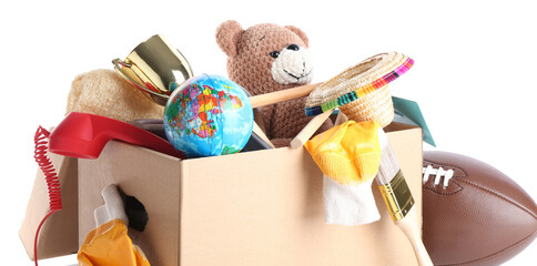 Box of unwanted stuff isolated on white