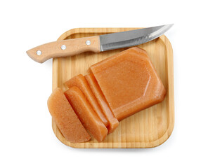 Delicious sweet quince paste and bread isolated on white