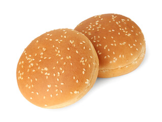 Two fresh burger buns isolated on white