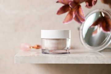 Obraz na płótnie Canvas Glass cream jar, cosmetic product packaging