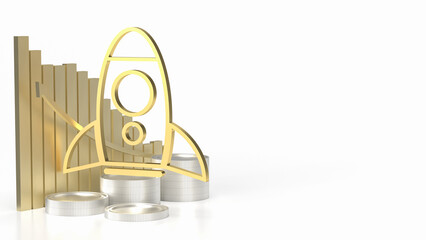 The gold rocket for startup or Business concept 3d rendering.