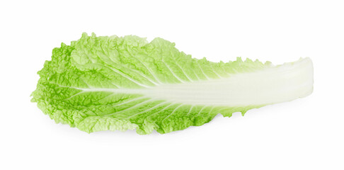 One fresh Chinese cabbage leaf isolated on white, above view - obrazy, fototapety, plakaty