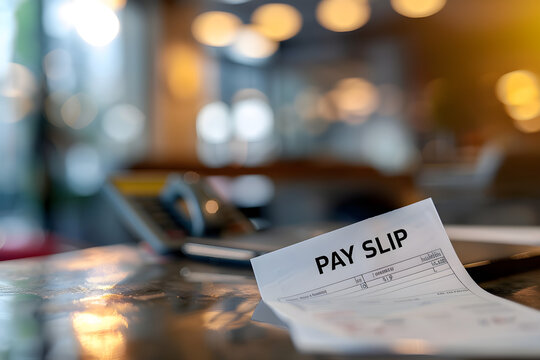 Pay slip placed on an office table