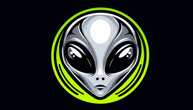 Grey alien against neon green circle icon logo