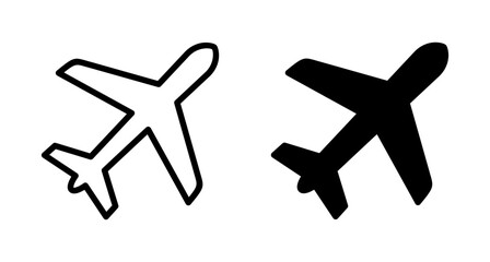 Plane icon vector isolated on white background. Aeroplane vector icon. Flight transport symbol. Travel element illustration. Holiday symbol. Airplane