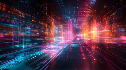 Fototapeta premium Business data analytic with intelligent software isolated in dark background, with glowing colorful line, concept of technology business and network