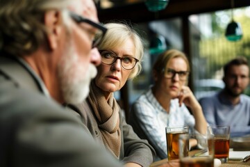 Senior Couple Friends Hanging Out Relaxing in Restaurant Togetherness