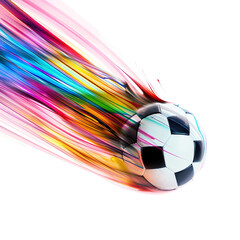 A soccer ball on colorful speed motion isolated on white background PNG
