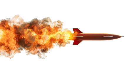 A missile with fire trail isolated on white background PNG