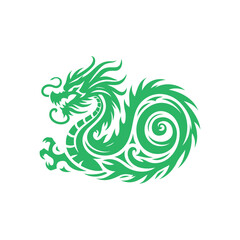 Green and White Illustration of Dragon