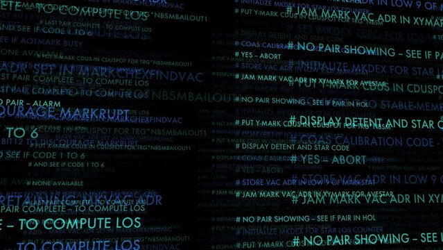 Electric blue code pattern on screen, resembling art in darkness