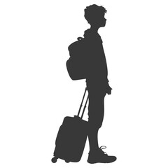silhouette boy traveling with suitcase silhouette full body black color only