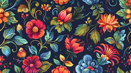 Jacobean flower seamless pattern