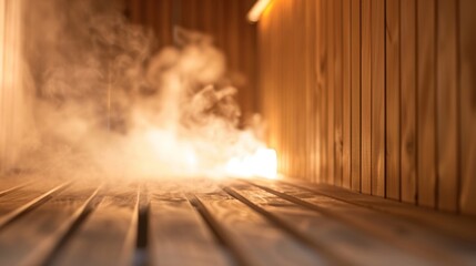 Steam rising from the saunas cedar walls as the temperature rises..