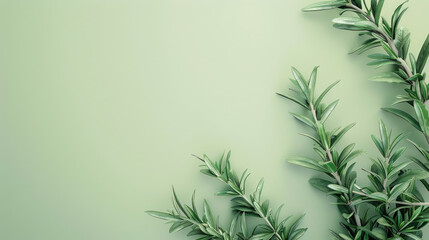Obraz premium Green fresh rosemary twig in big copy space 
