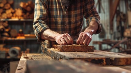 Craftsman building durable furniture from reclaimed wood, highlighting the rich history and character of the materials