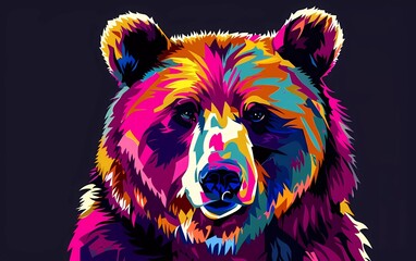 bear drawn using WPAP art style, isolated black background, pop art, vector illustration.